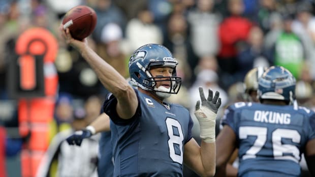 Seattle Seahawks quarterback Matt Hasselbeck throws in the first half of an NFL NFC wild card playoff football game against the New Orleans Saints, Saturday, Jan. 8, 2011, in Seattle.